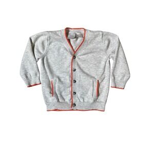 Koala Kids 18M Gray 100% Cotton Knit Cardigan Sweater Orange Trim